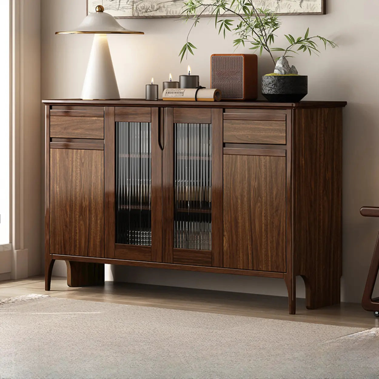Brown Rectangular Wood Kitchen China Cabinet