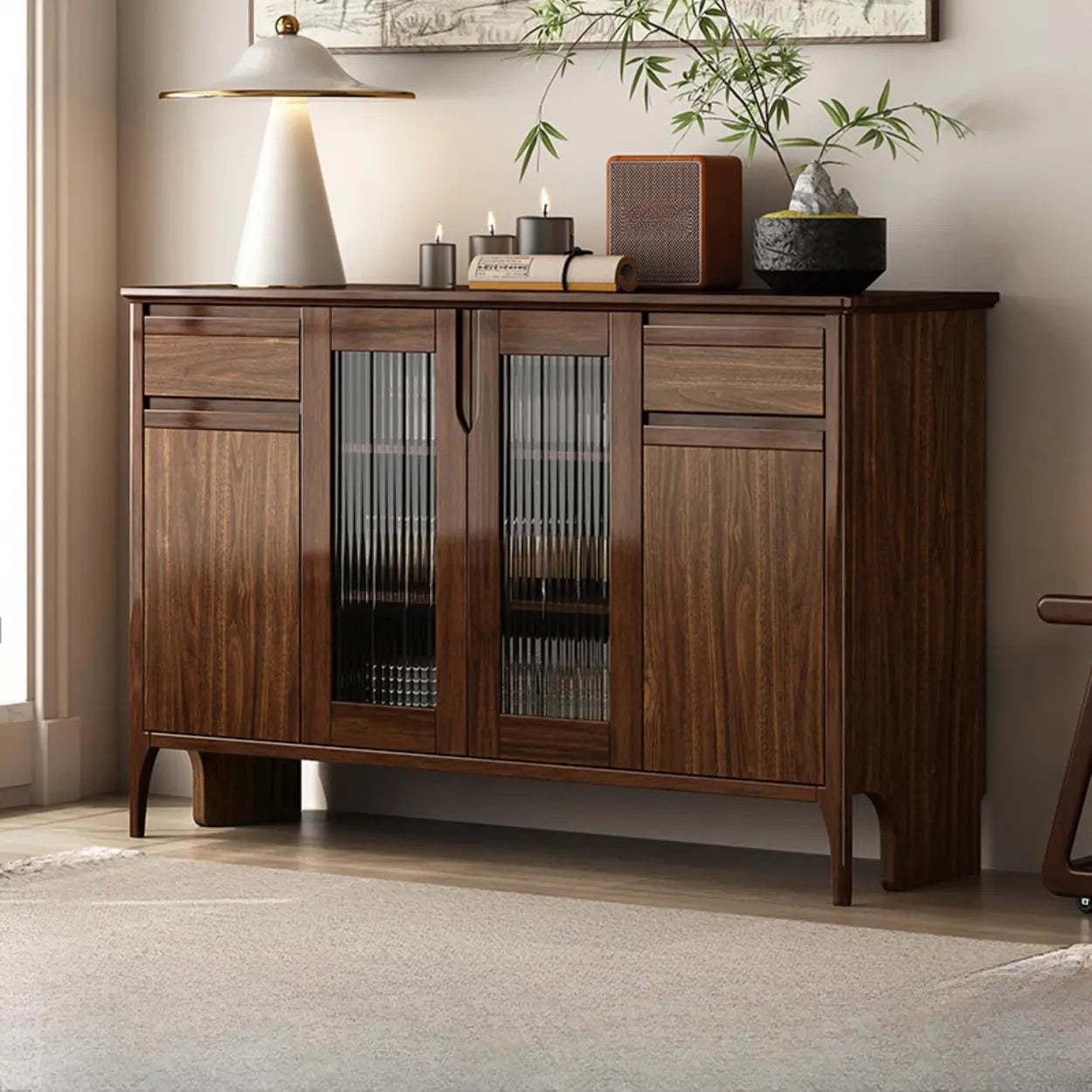 Brown Rectangular Wood Kitchen China Cabinet