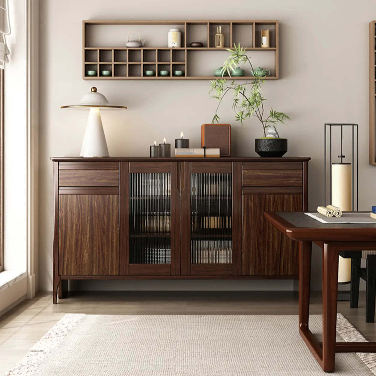 Brown Rectangular Wood Kitchen China Cabinet