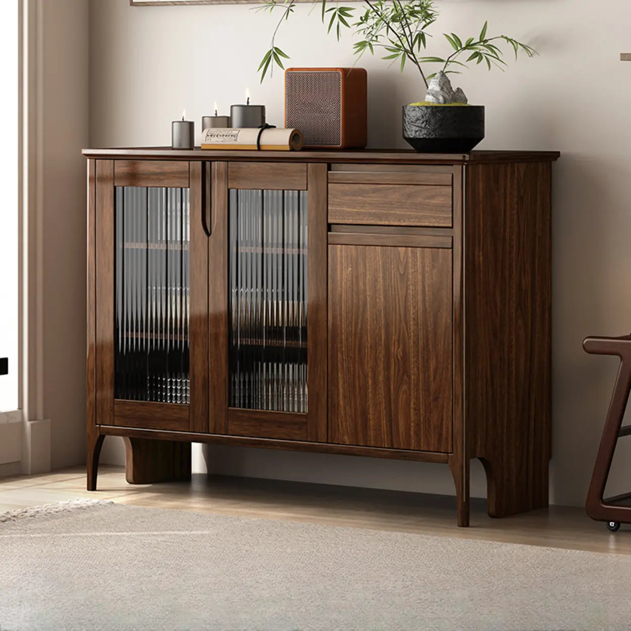 Brown Rectangular Wood Kitchen China Cabinet