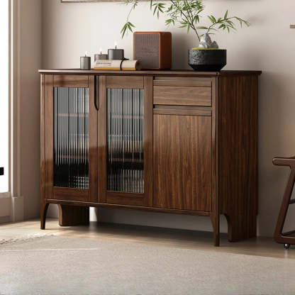 Brown Rectangular Wood Kitchen China Cabinet