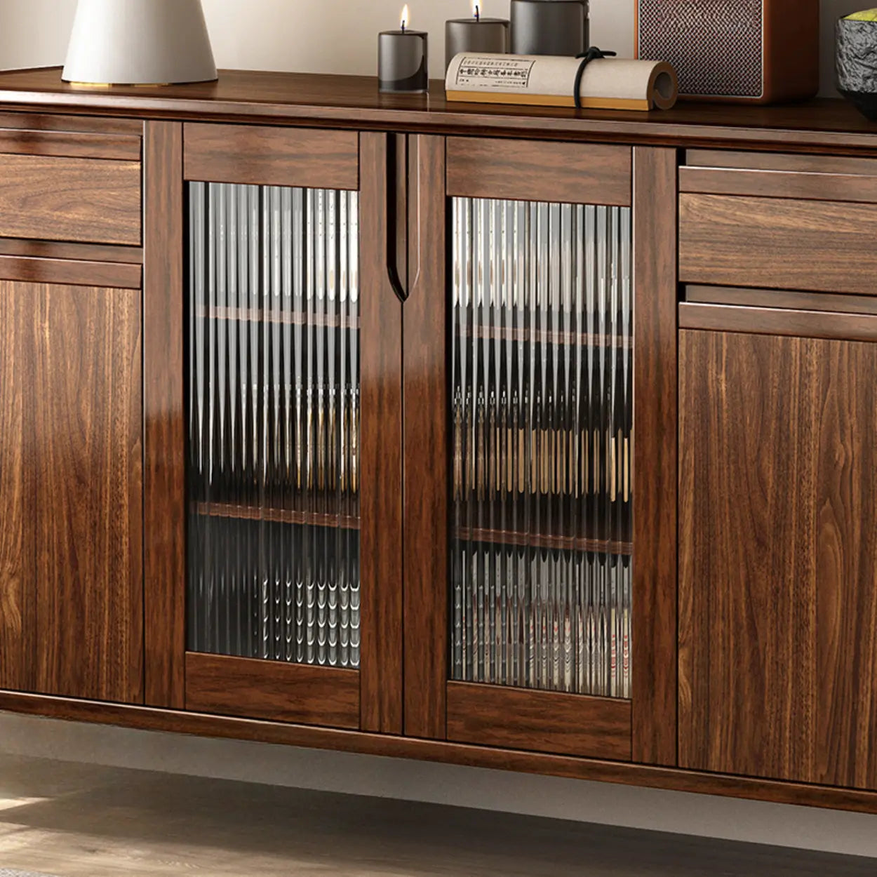 Brown Rectangular Wood Kitchen China Cabinet