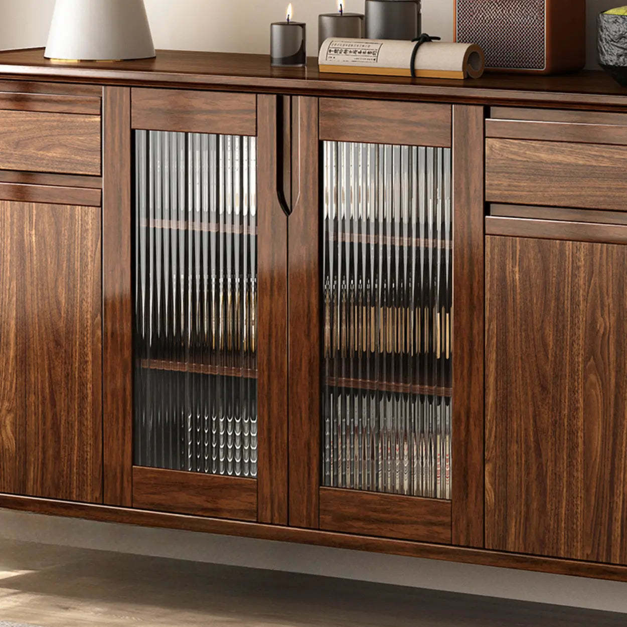 Brown Rectangular Wood Kitchen China Cabinet