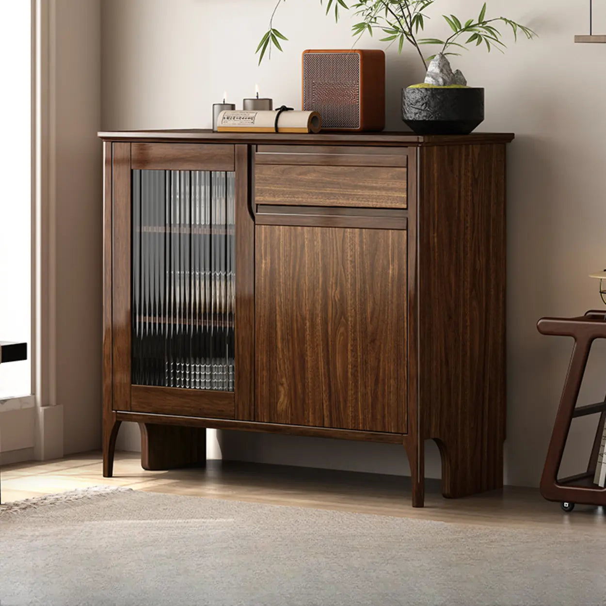 Brown Rectangular Wood Kitchen China Cabinet