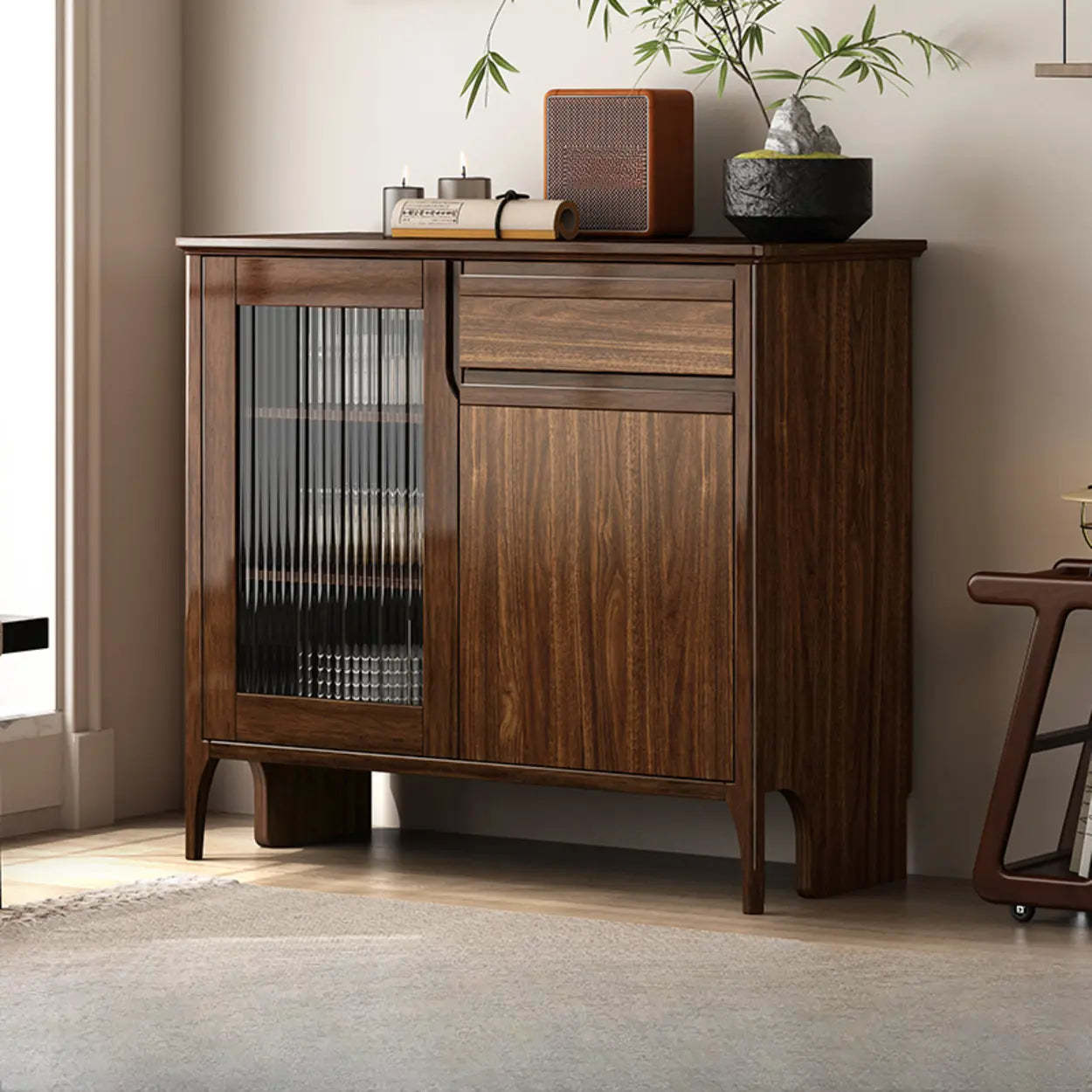 Brown Rectangular Wood Kitchen China Cabinet