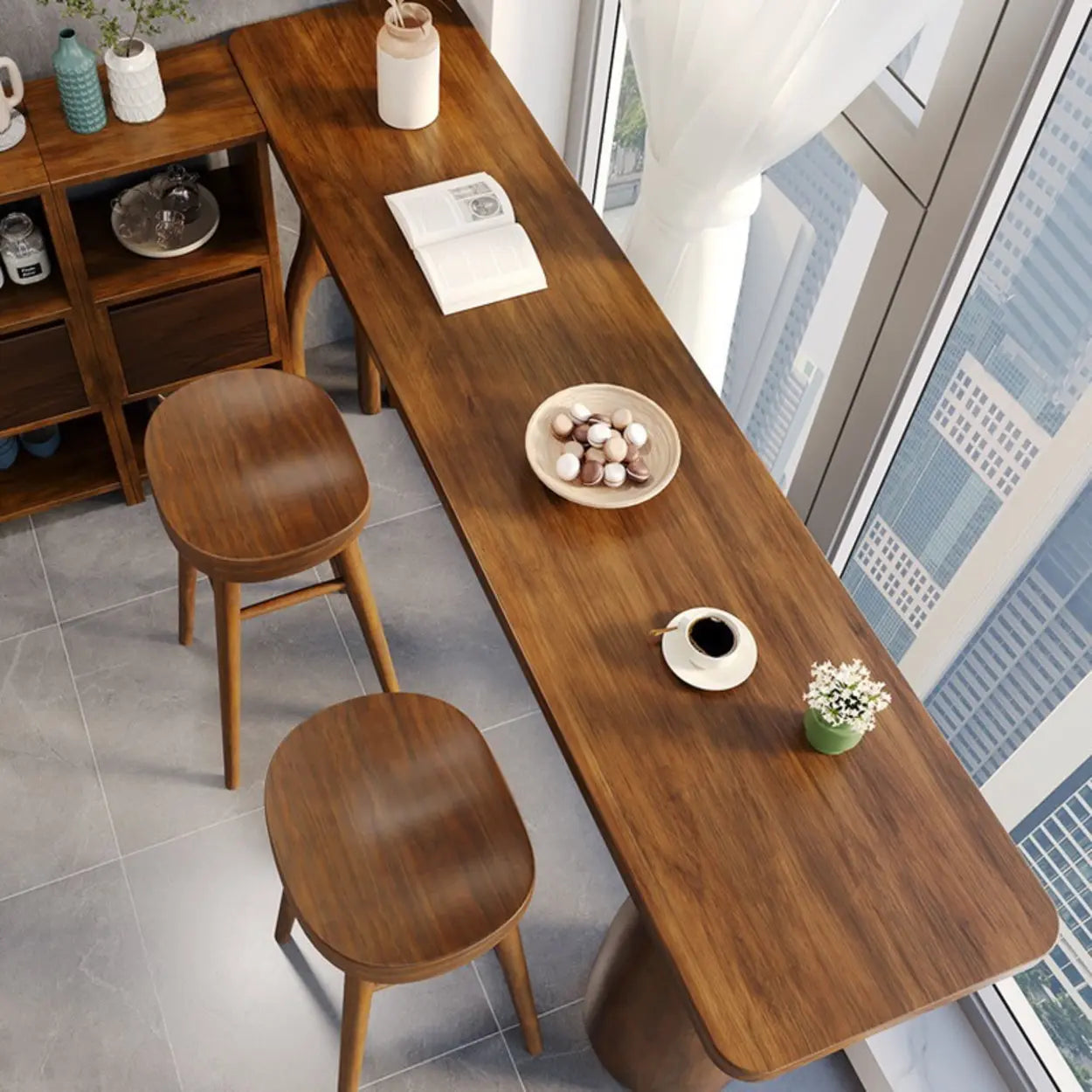 Brown Rectangular Wood Pedestal Bar Table — Table Only