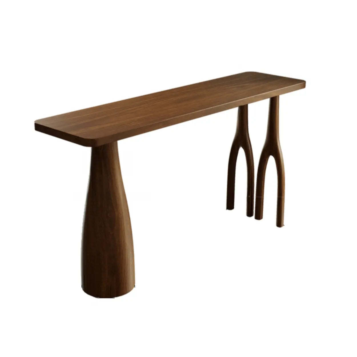 Brown Rectangular Wood Pedestal Bar Table — Table Only