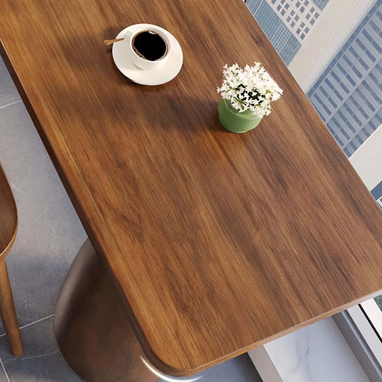 Brown Rectangular Wood Pedestal Bar Table — Table Only