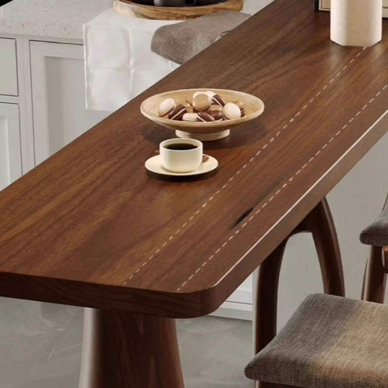 Brown Rectangular Wood Pedestal Bar Table