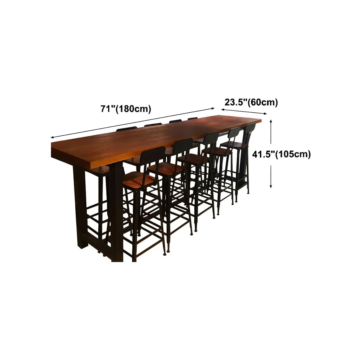 Long Wood-Metal Bar Table with Footrest — Table Only