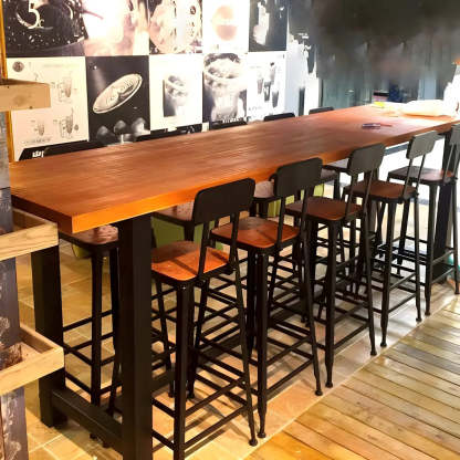 Long Wood-Metal Bar Table with Footrest — Table Only