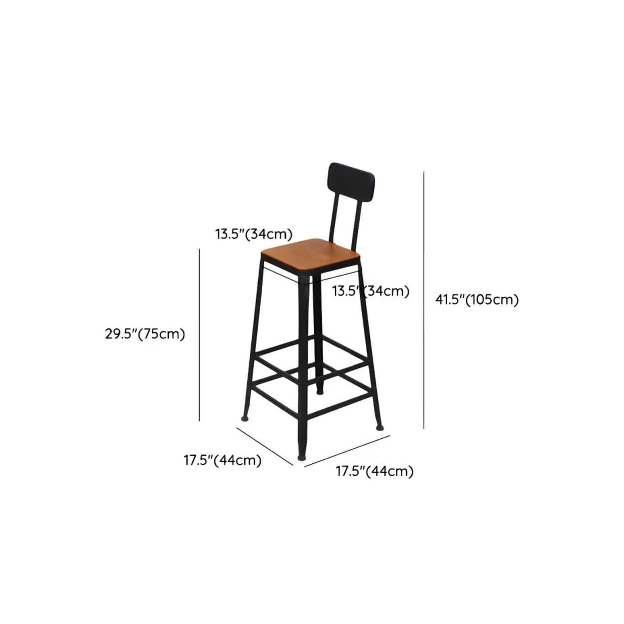 Long Wood-Metal Bar Table with Footrest
