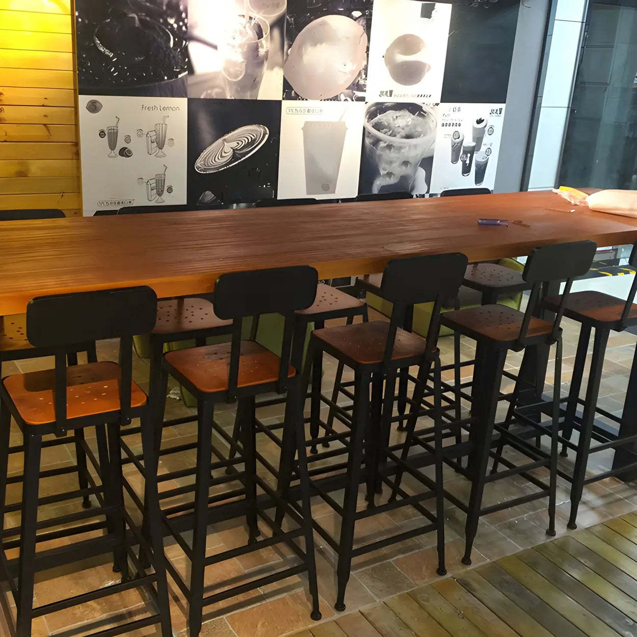Long Wood-Metal Bar Table with Footrest — Table Only