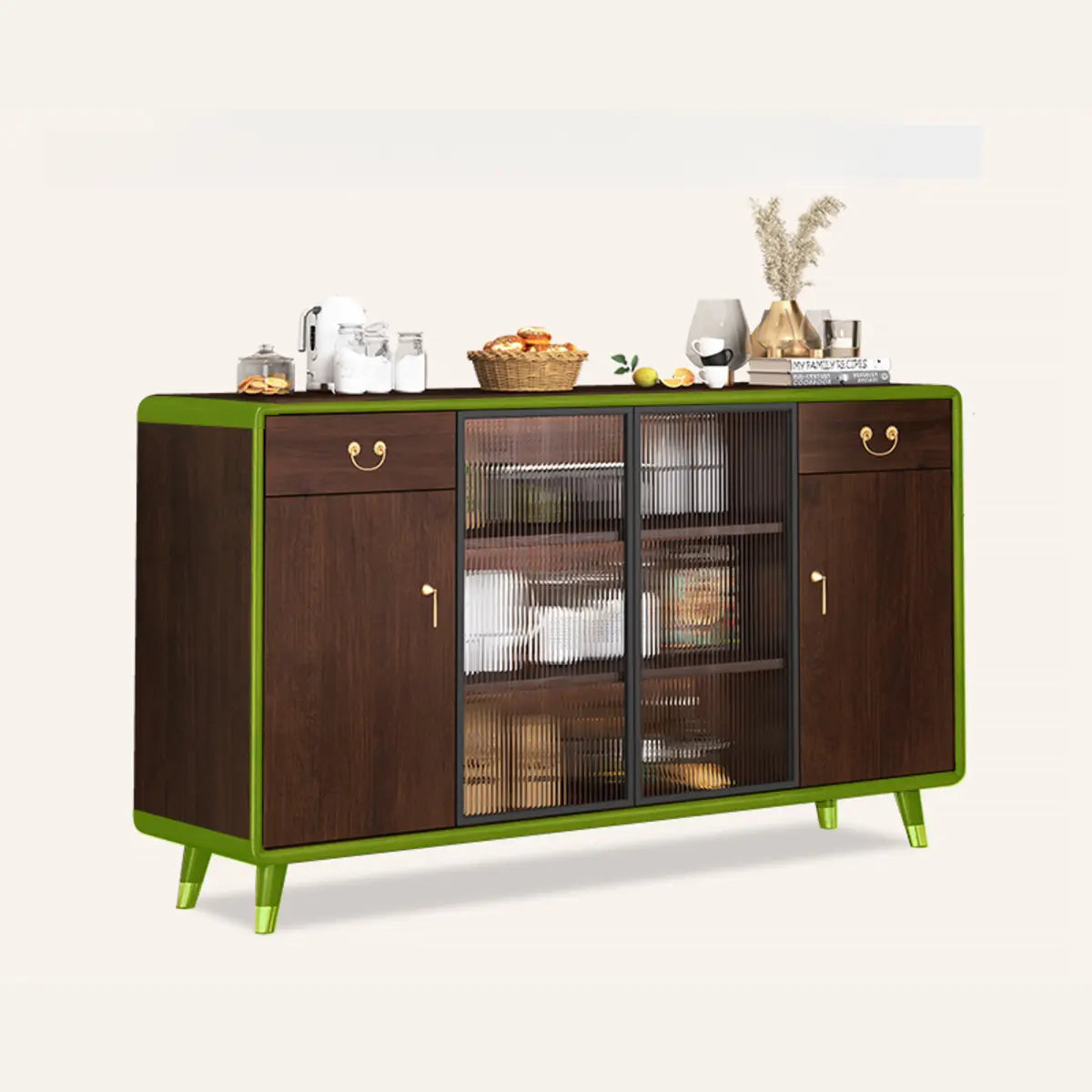 Brown Rectangular Wood Short China Cabinet — 1