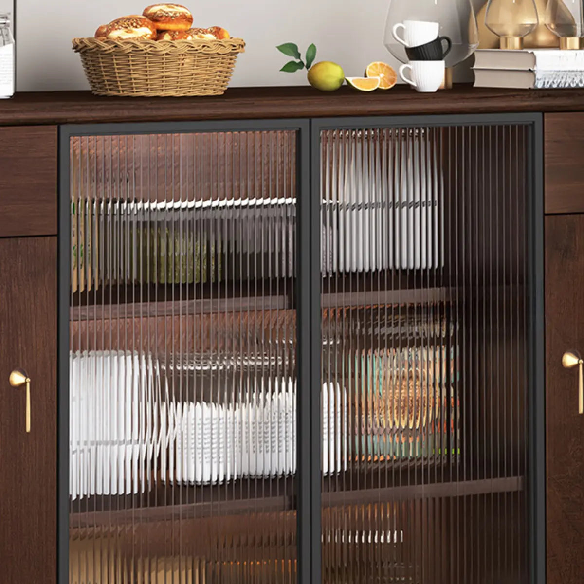 Brown Rectangular Wood Short China Cabinet — 8