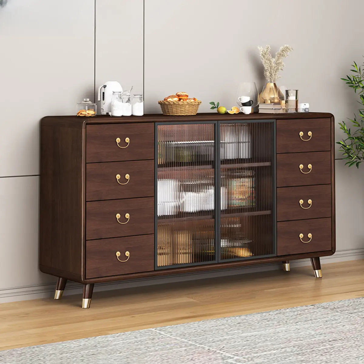 Brown Rectangular Wood Short China Cabinet