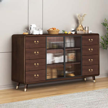 Brown Rectangular Wood Short China Cabinet
