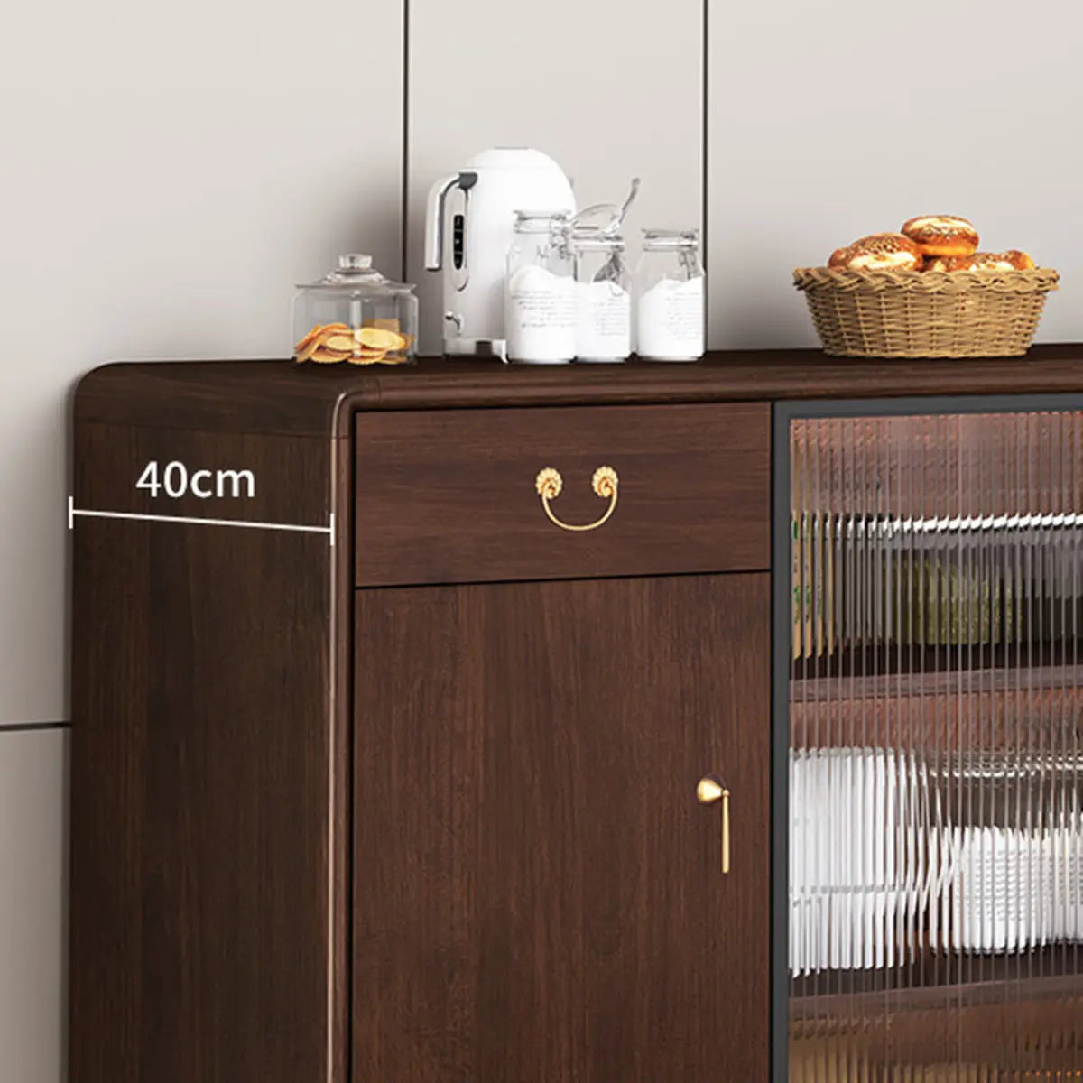 Brown Rectangular Wood Short China Cabinet
