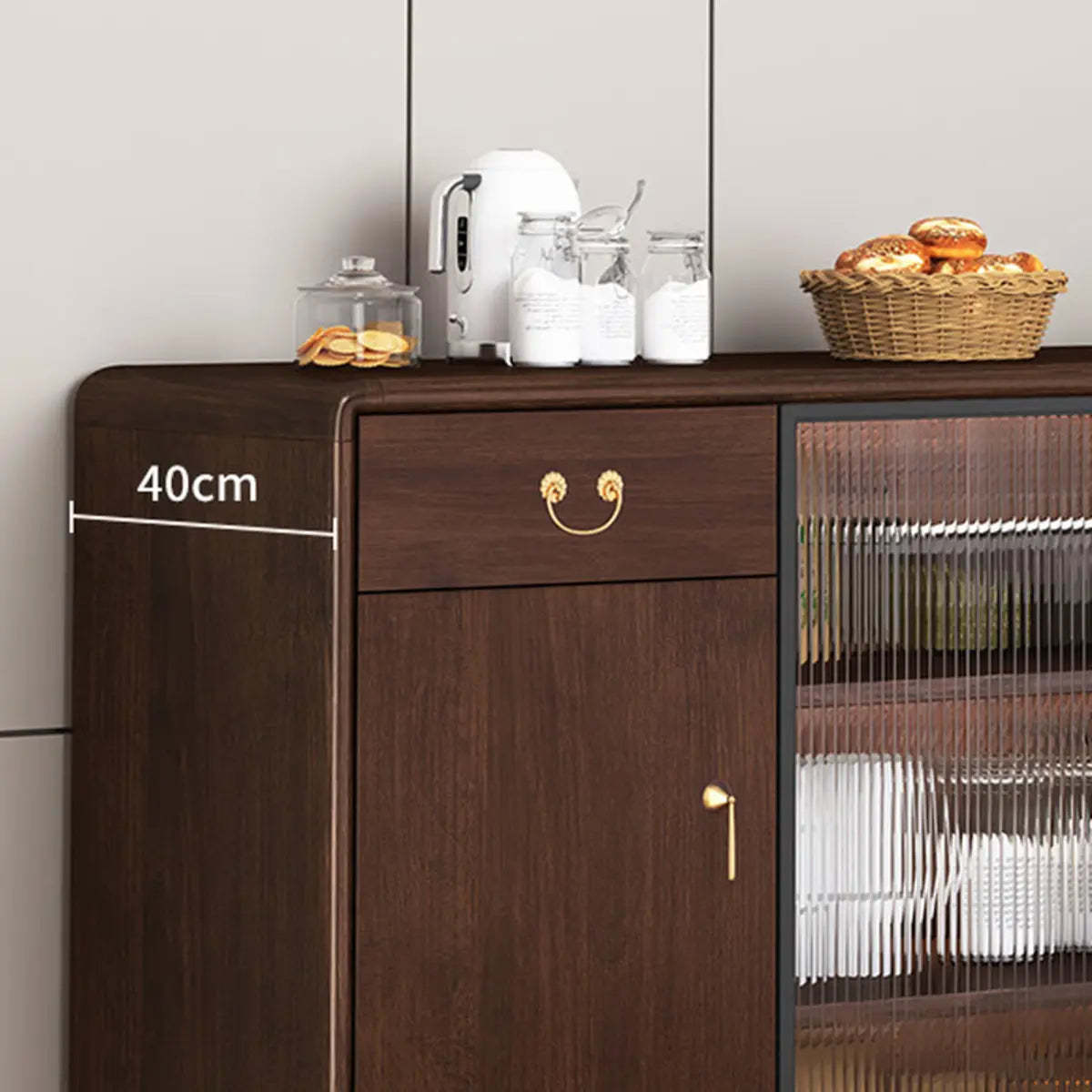Brown Rectangular Wood Short China Cabinet