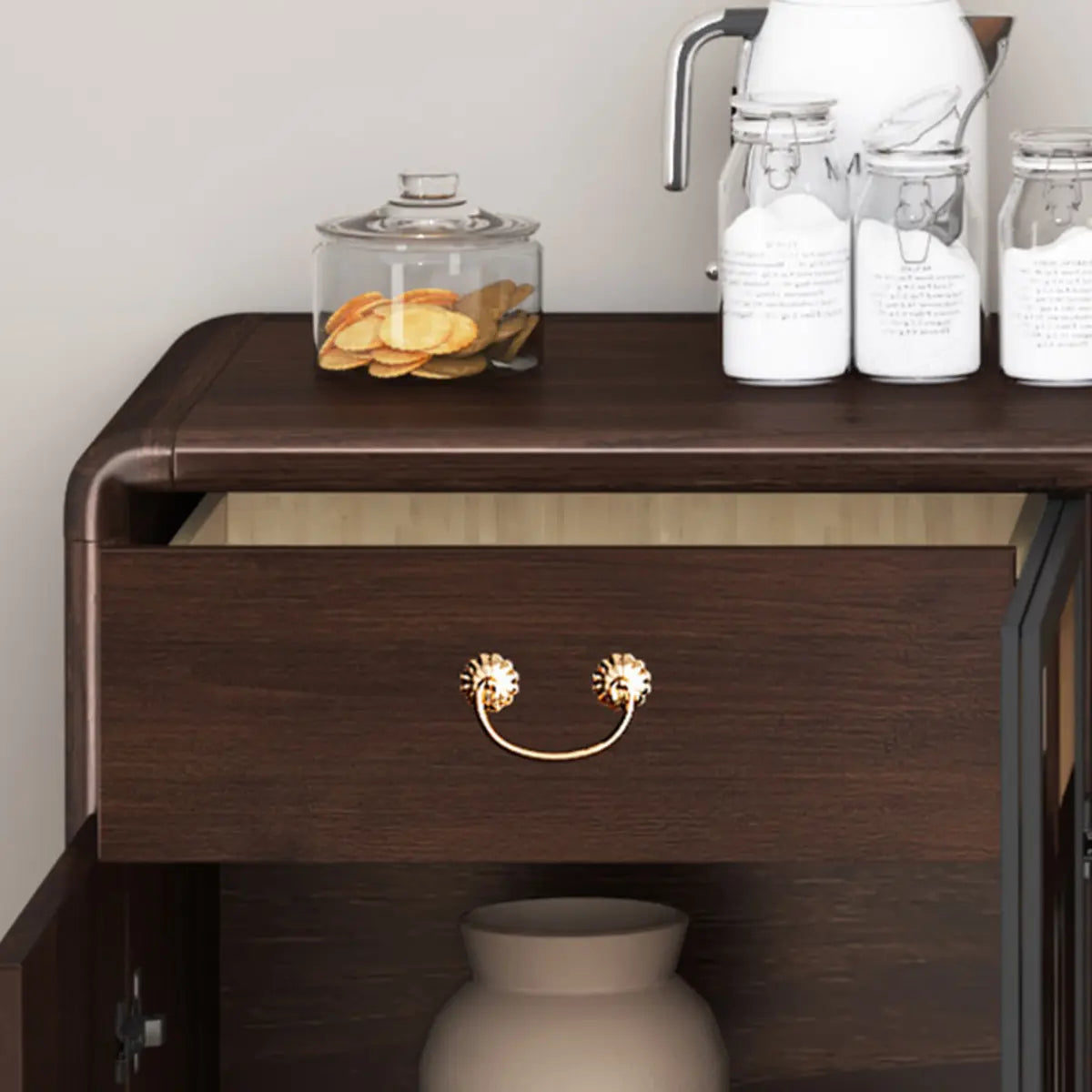 Brown Rectangular Wood Short China Cabinet