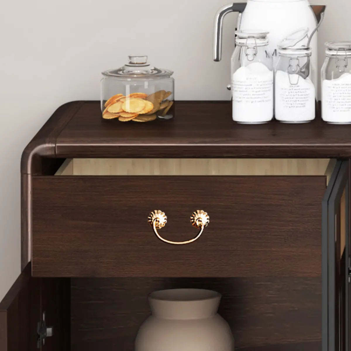 Brown Rectangular Wood Short China Cabinet