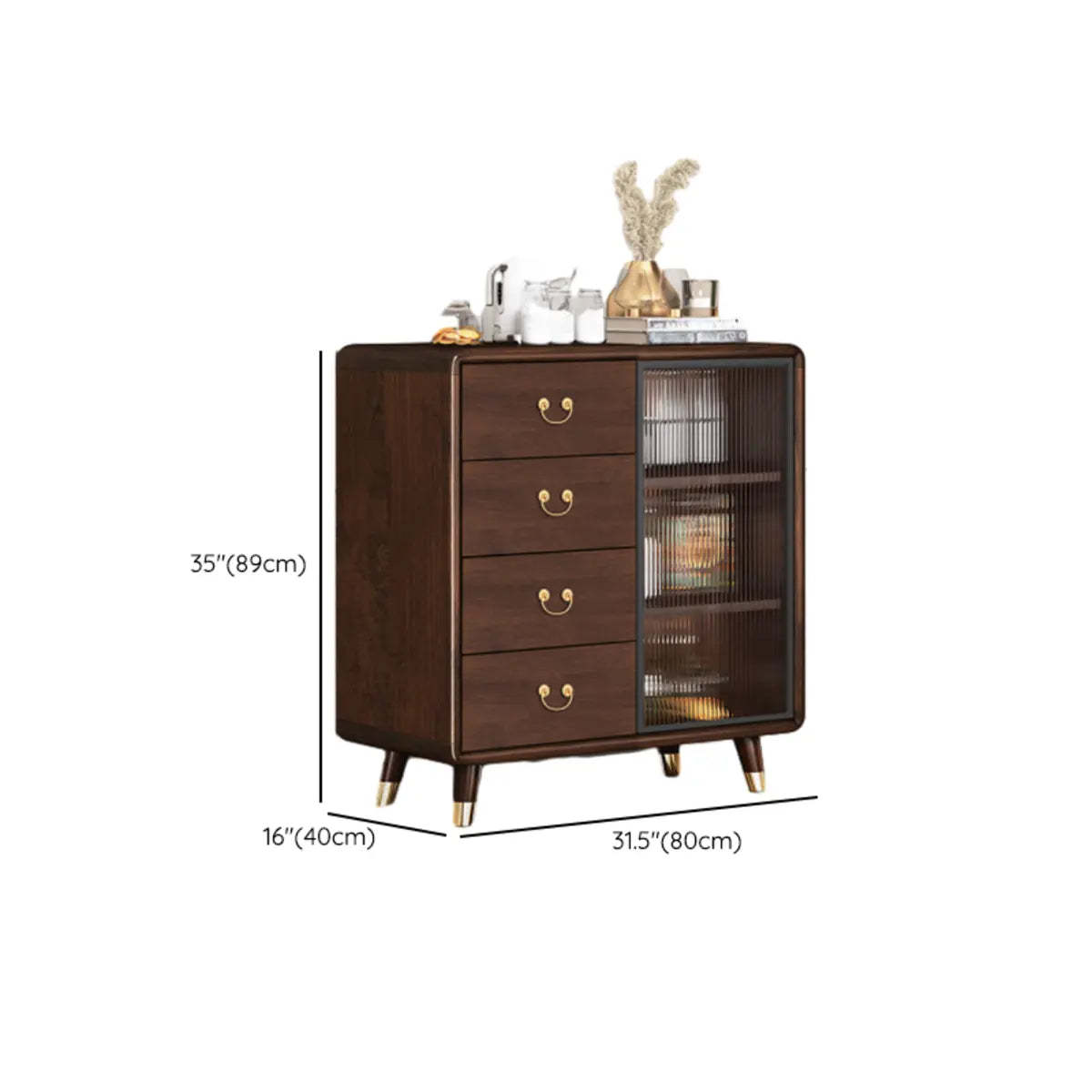 Brown Rectangular Wood Short China Cabinet