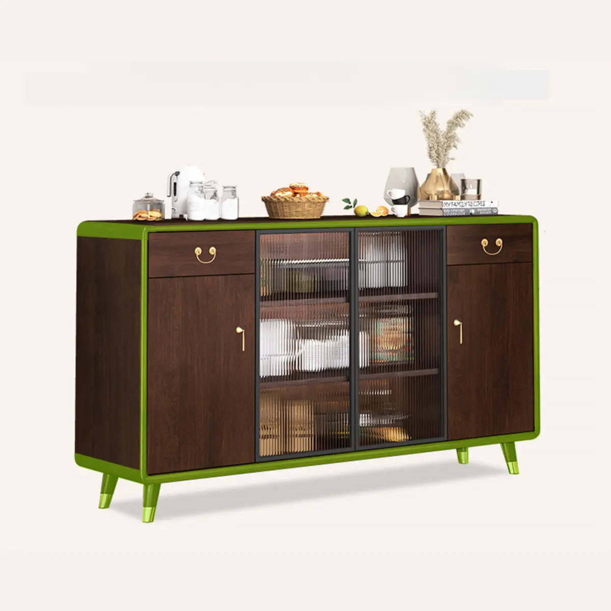 Brown Rectangular Wood Short China Cabinet — 1