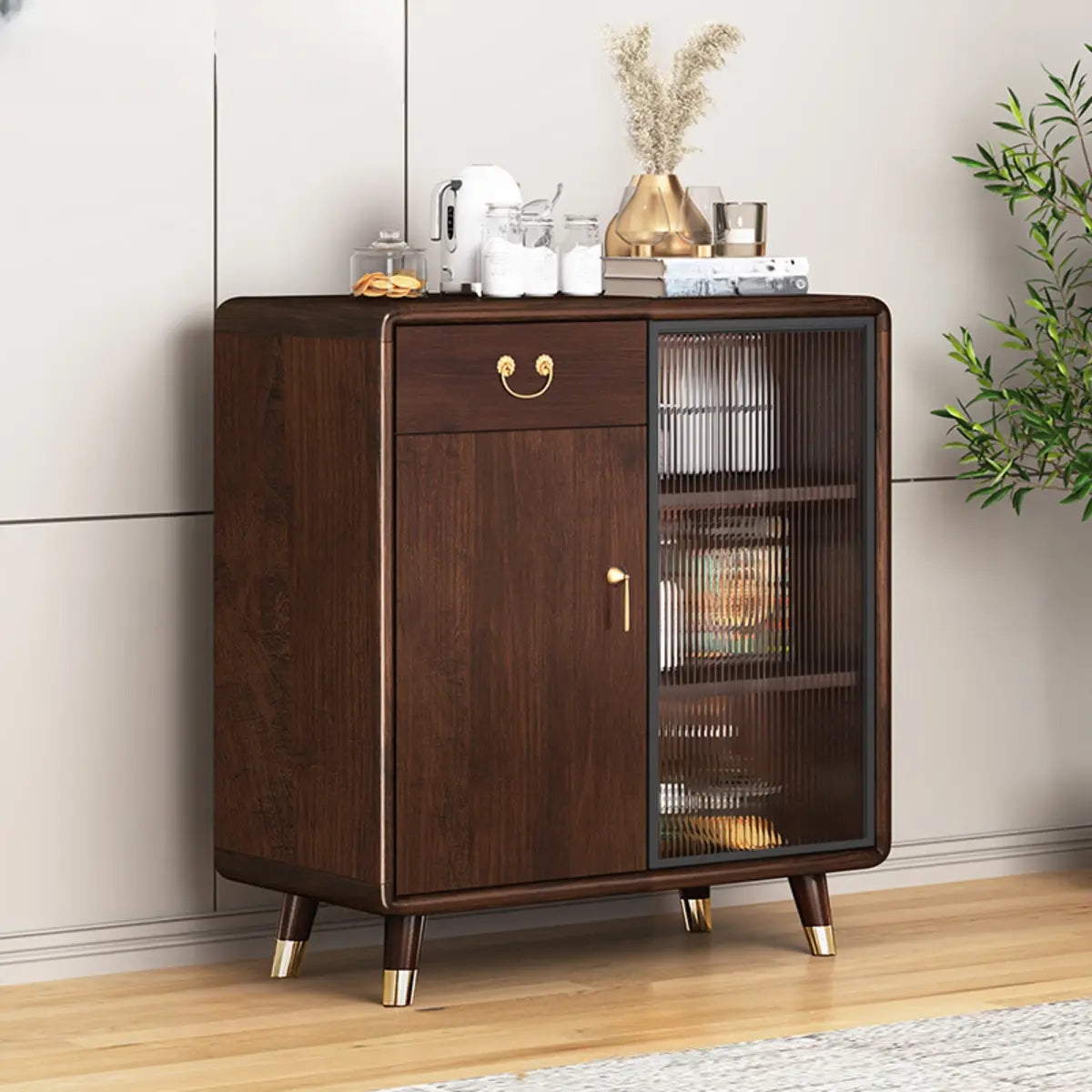 Brown Rectangular Wood Short China Cabinet — 1