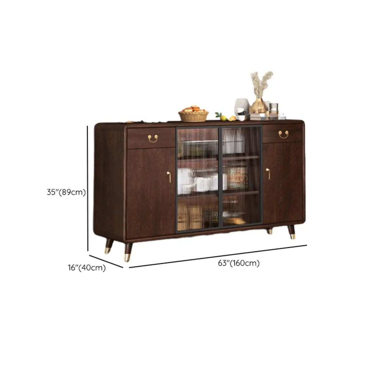 Brown Rectangular Wood Short China Cabinet