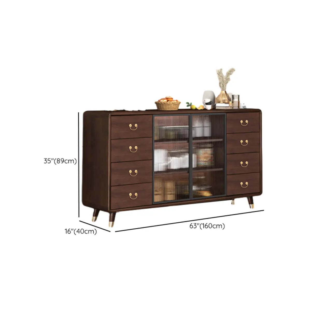 Brown Rectangular Wood Short China Cabinet