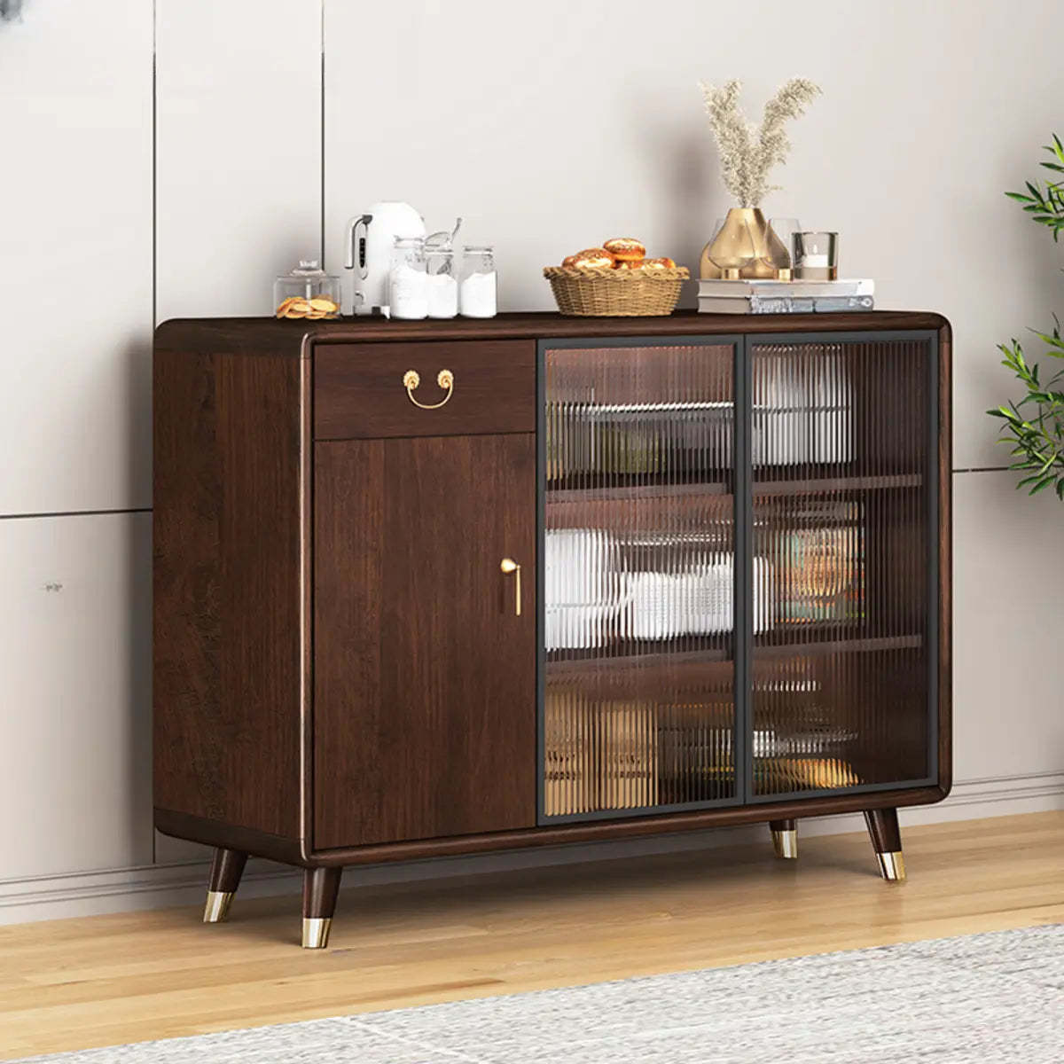 Brown Rectangular Wood Short China Cabinet — 1