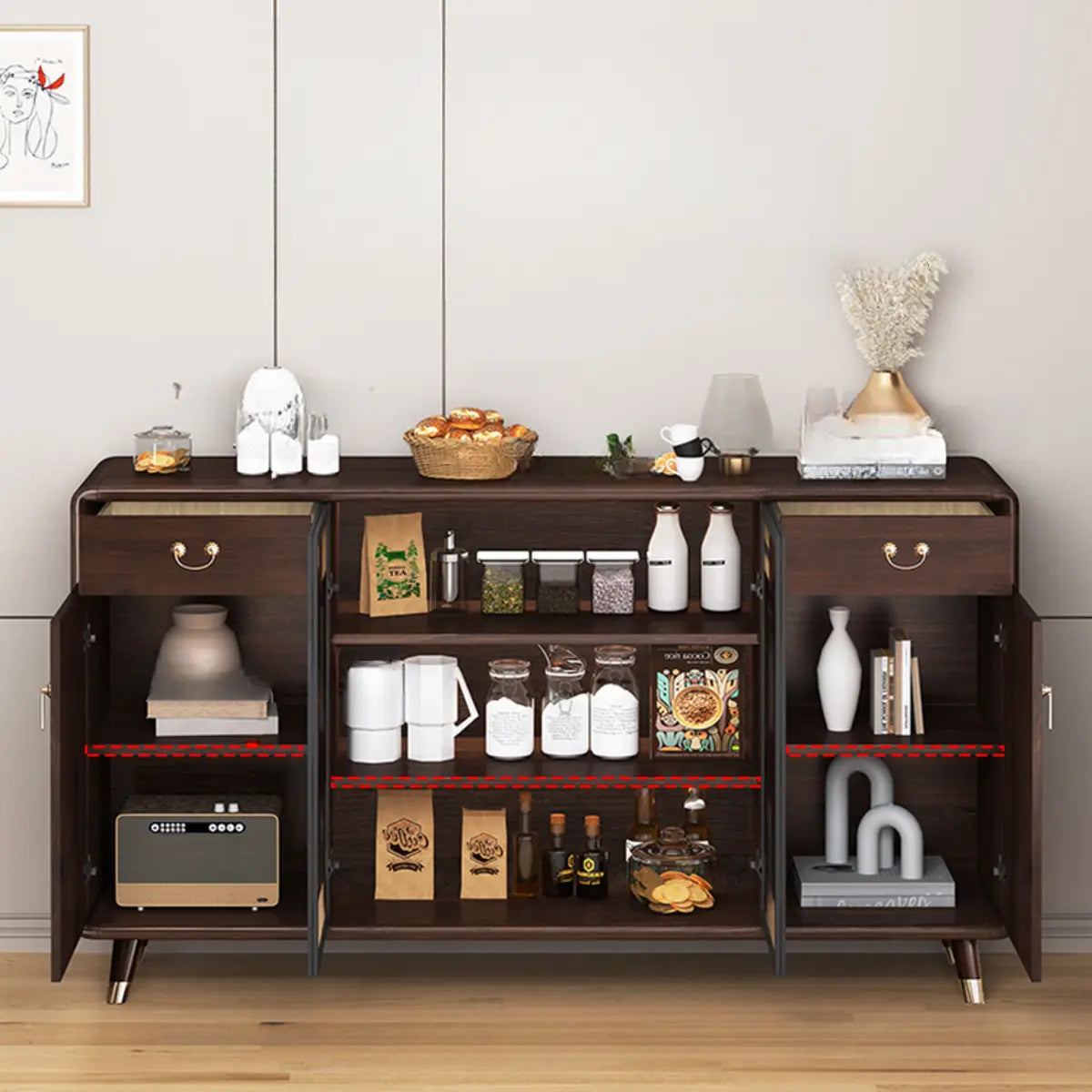 Brown Rectangular Wood Short China Cabinet — 2