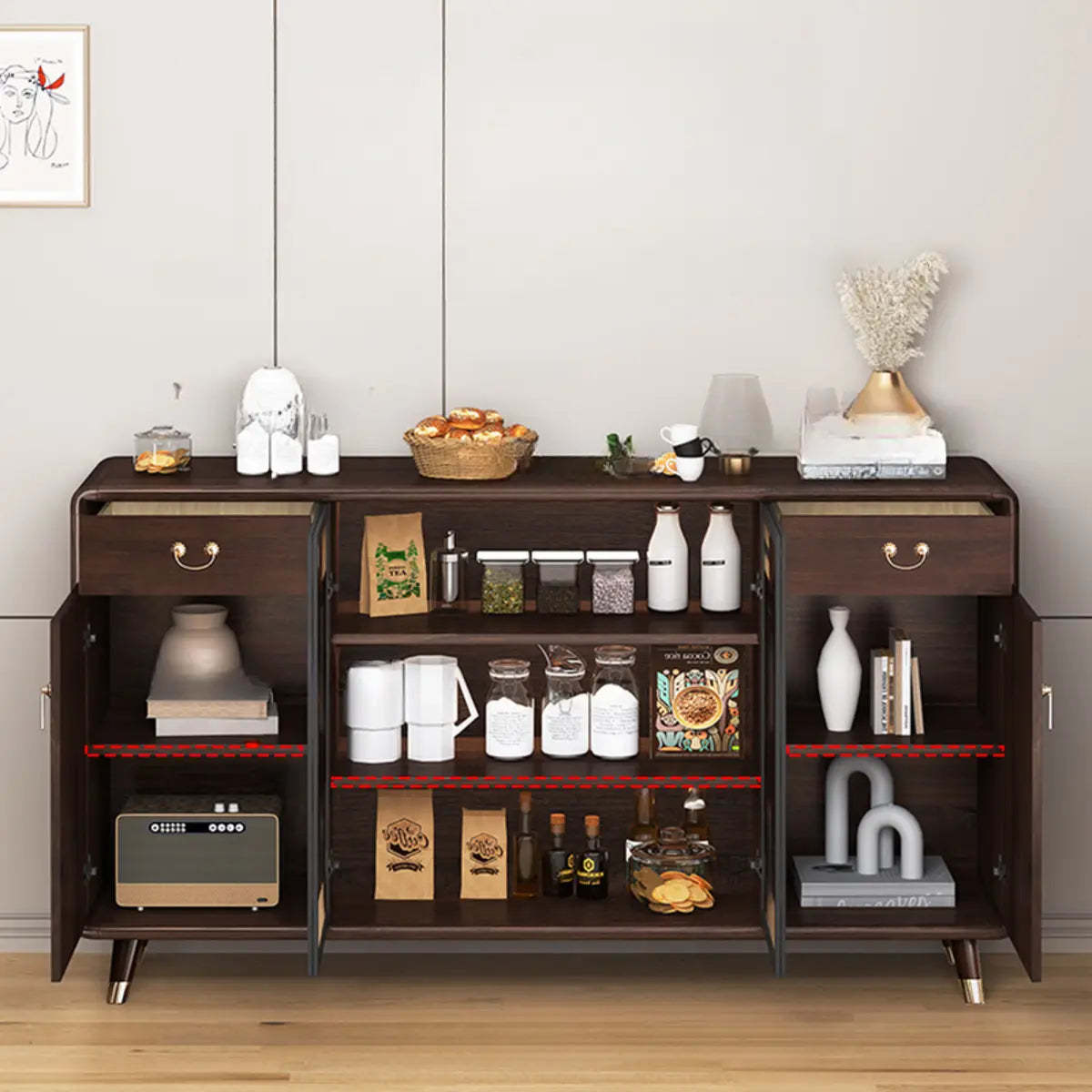 Brown Rectangular Wood Short China Cabinet — 2