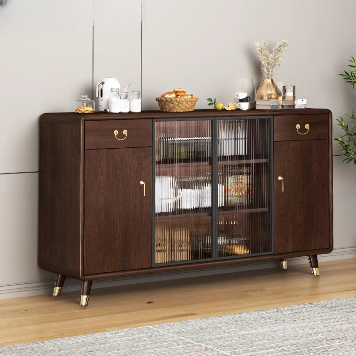 Brown Rectangular Wood Short China Cabinet — 2