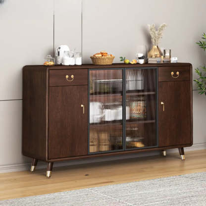 Brown Rectangular Wood Short China Cabinet — 2