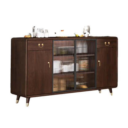 Brown Rectangular Wood Short China Cabinet — 4