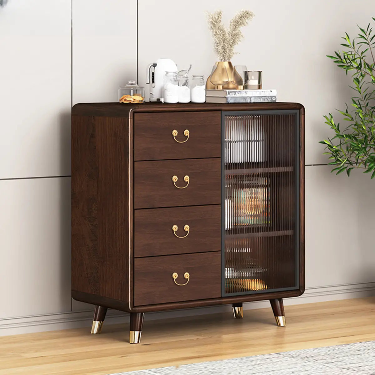 Brown Rectangular Wood Short China Cabinet — 4