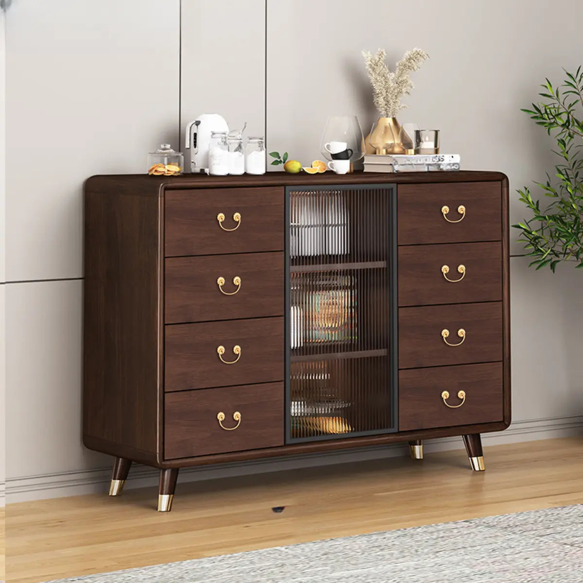 Brown Rectangular Wood Short China Cabinet — 8