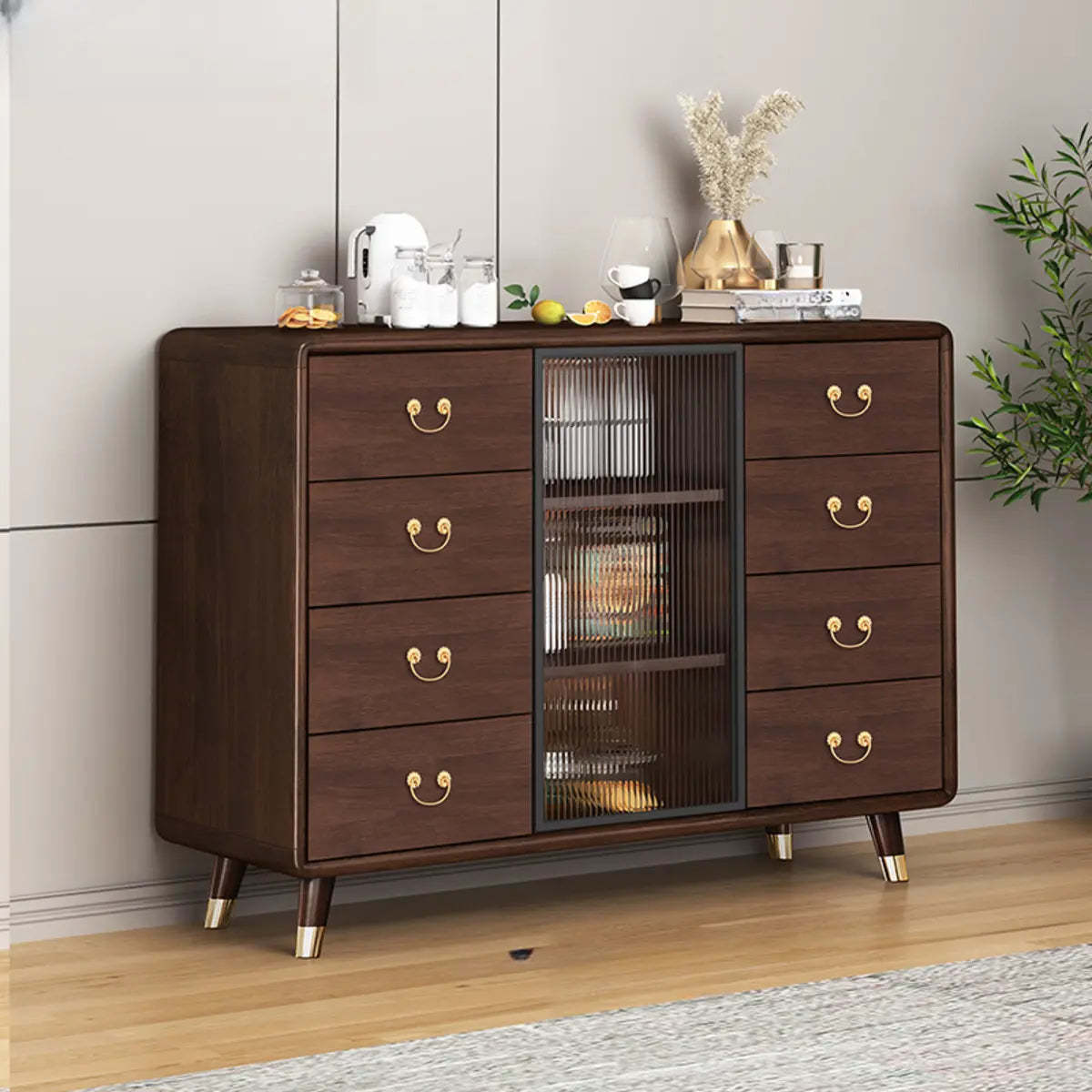Brown Rectangular Wood Short China Cabinet — 8