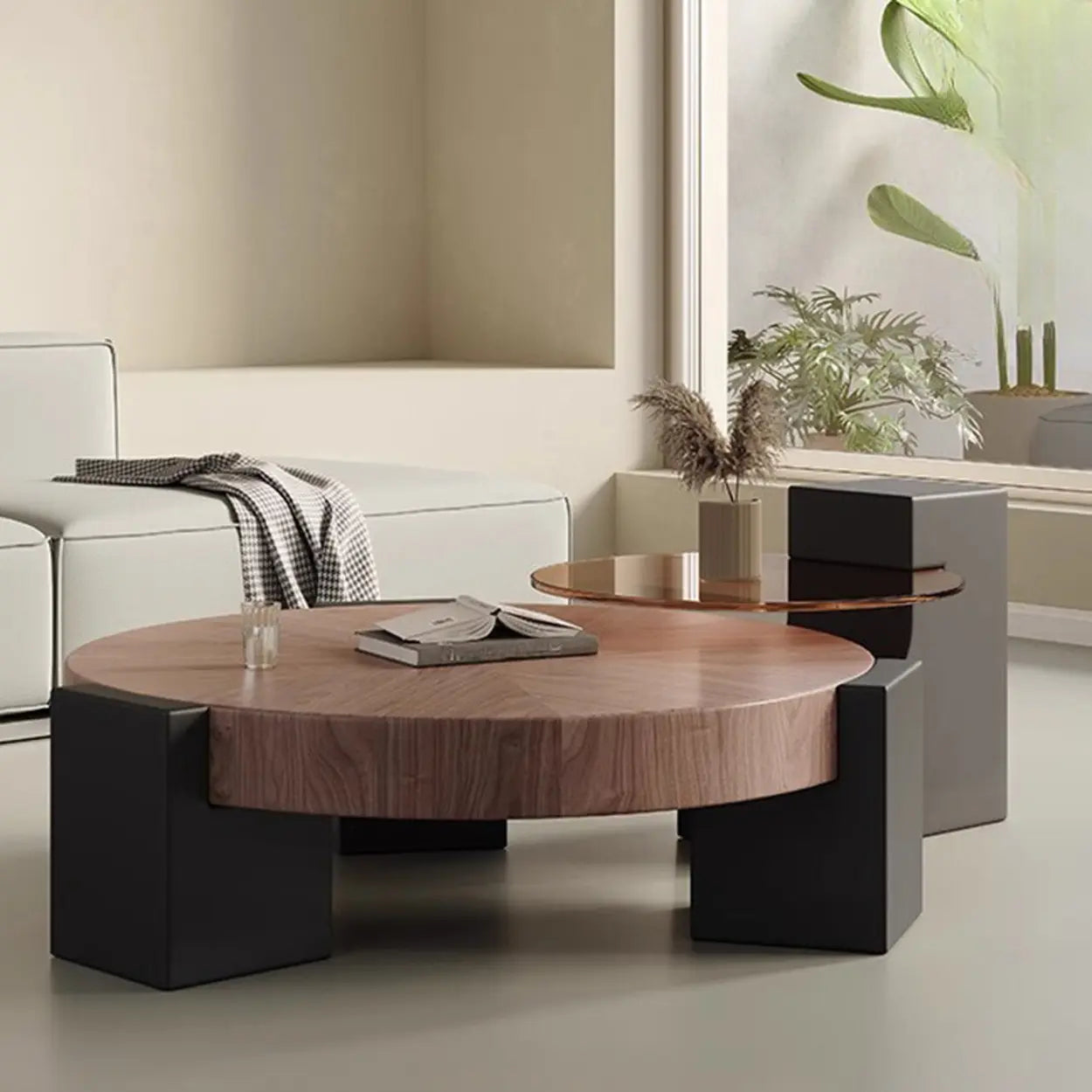 Round legs wood coffee tables for living room