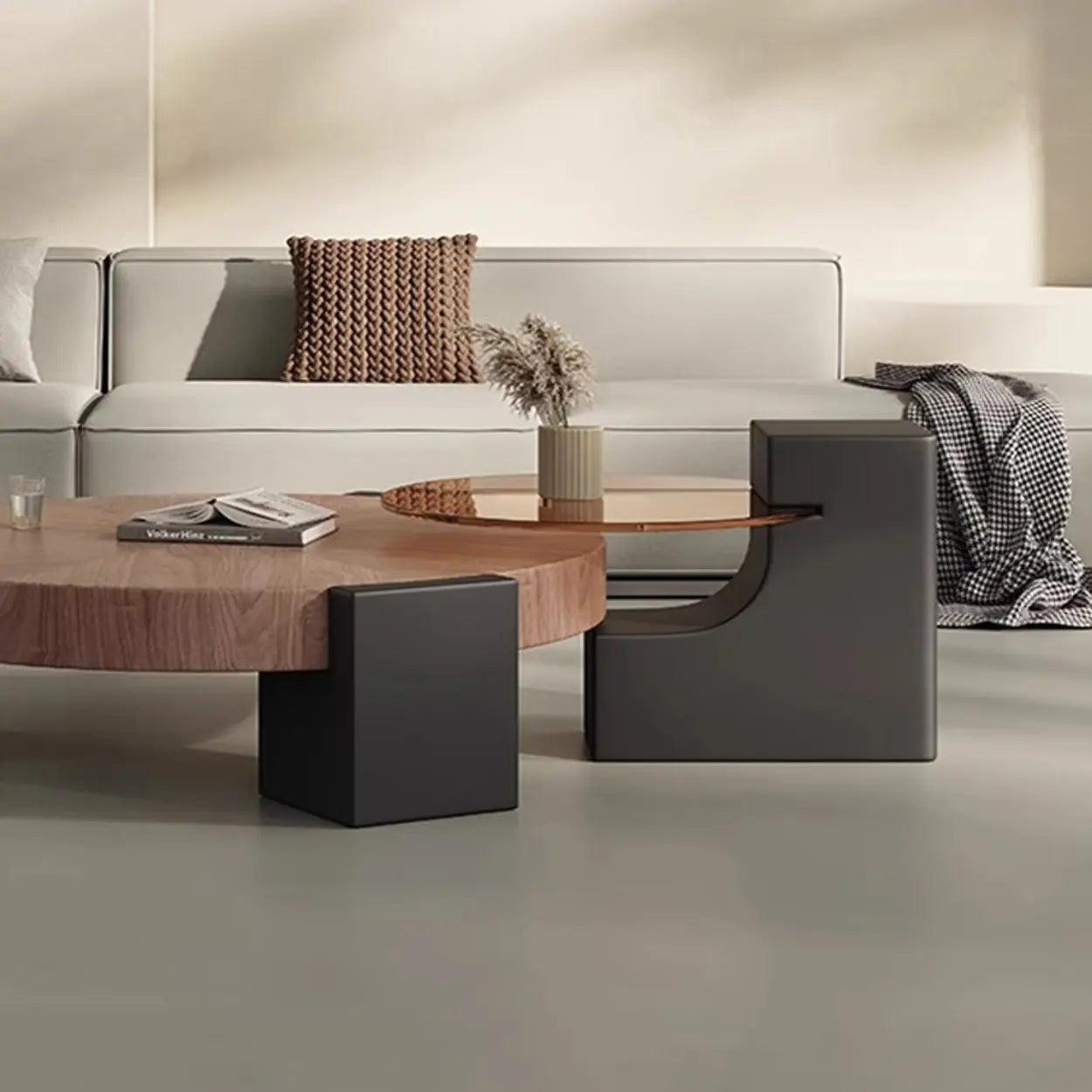 Brown Round Wood Nesting Coffee Table with Tripod Legs
