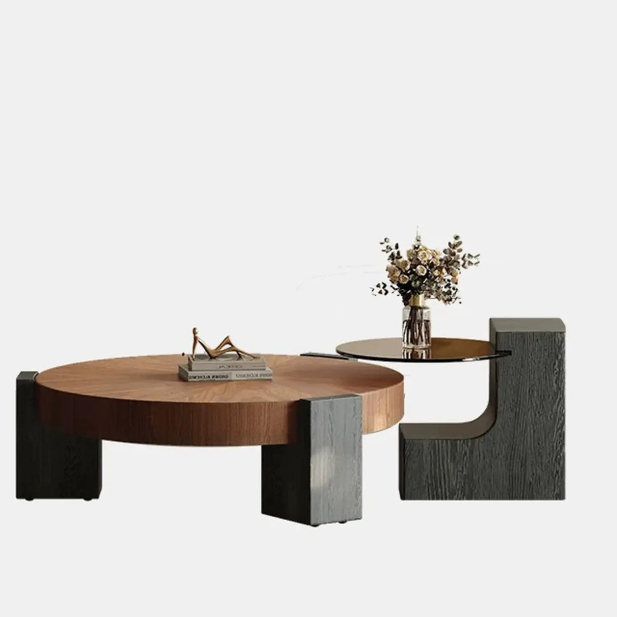 Modern tripod nesting brown coffee tables