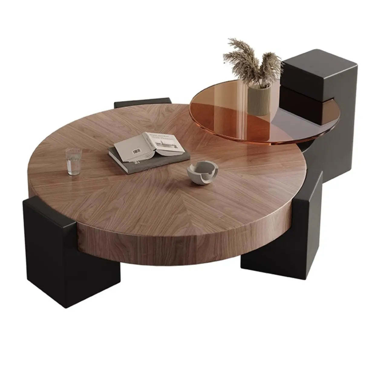 Brown Round Wood Nesting Coffee Table with Tripod Legs