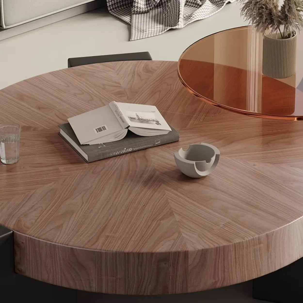 Brown Round Wood Nesting Coffee Table with Tripod Legs