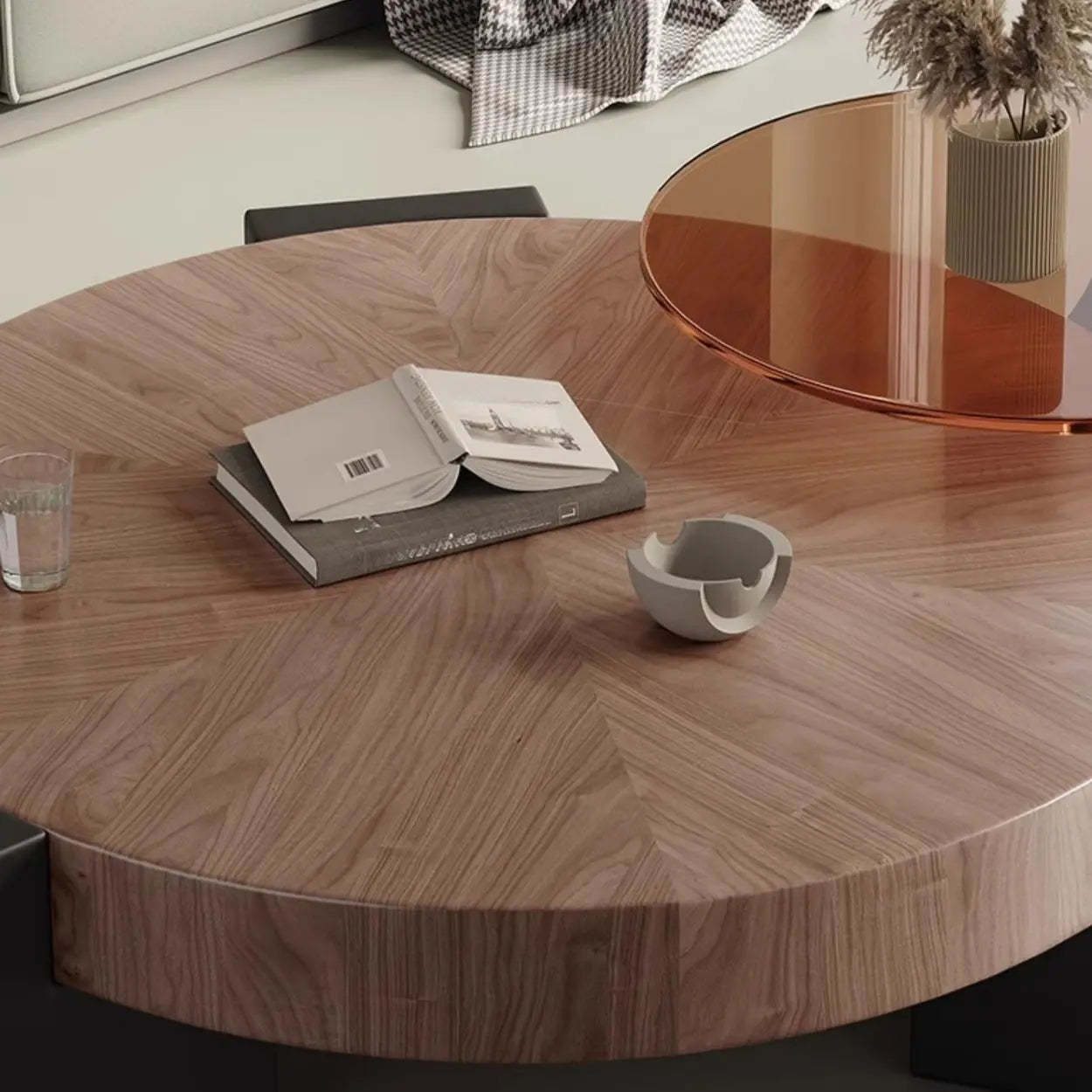 Brown Round Wood Nesting Coffee Table with Tripod Legs