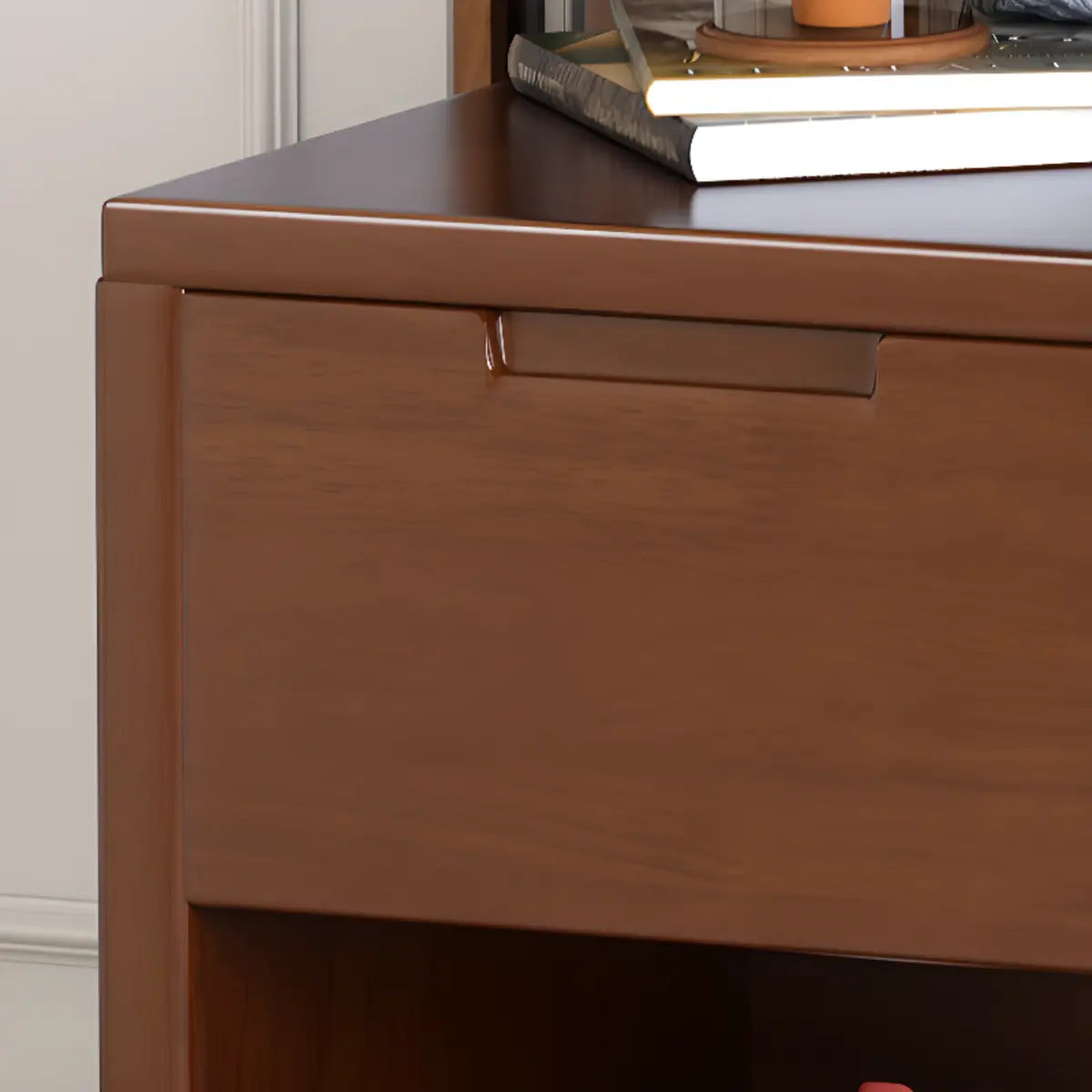 Brown Rubberwood Multifunctional Drawer Coat Rack