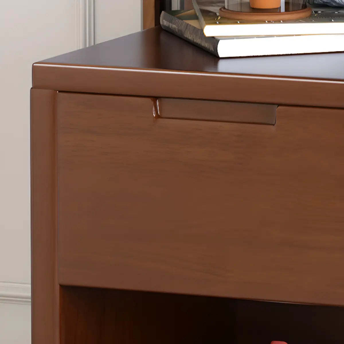 Brown Rubberwood Multifunctional Drawer Coat Rack