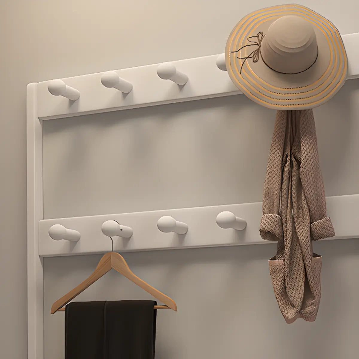 Brown Rubberwood Multifunctional Drawer Coat Rack