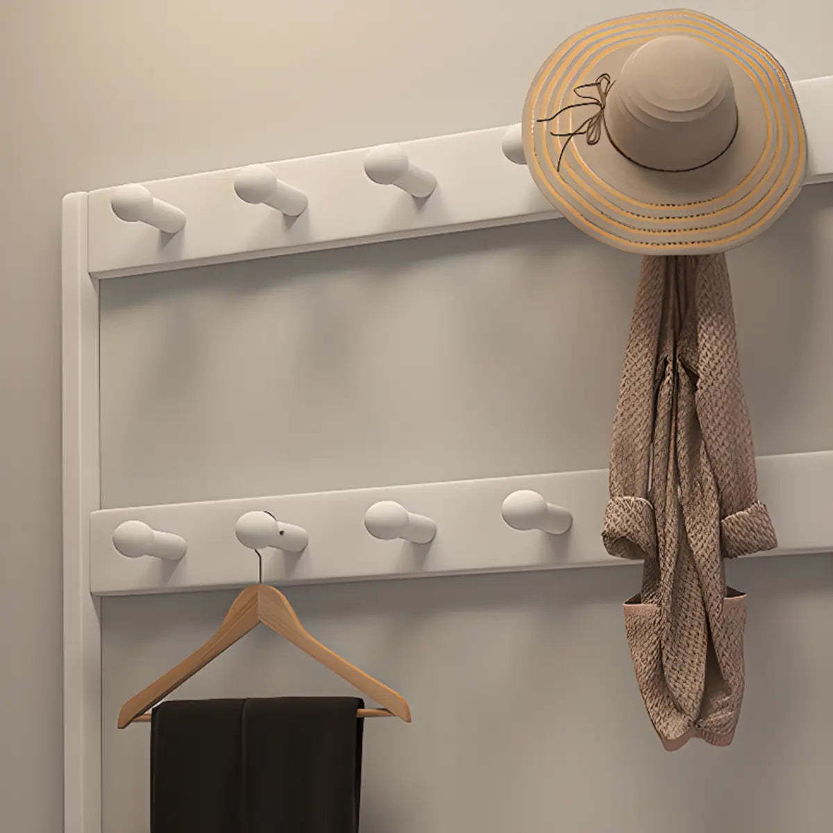 Brown Rubberwood Multifunctional Drawer Coat Rack