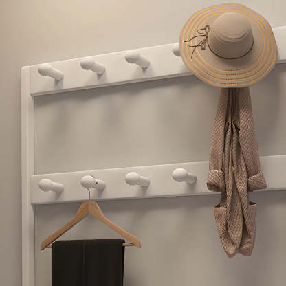 Brown Rubberwood Multifunctional Drawer Coat Rack
